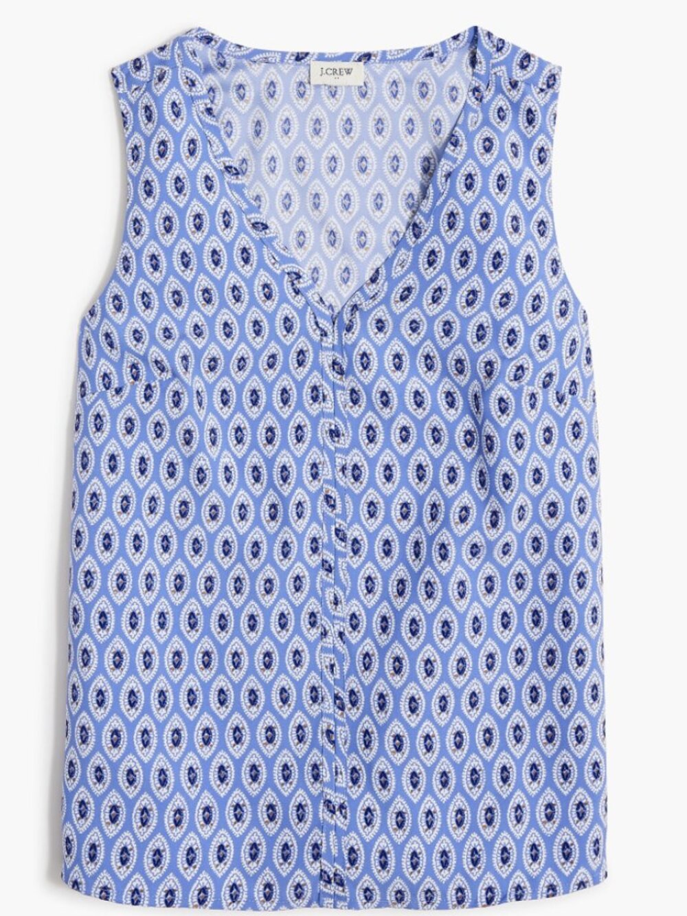 J. Crew Blue Printed Sleeveless V-Neck Shell NWT
